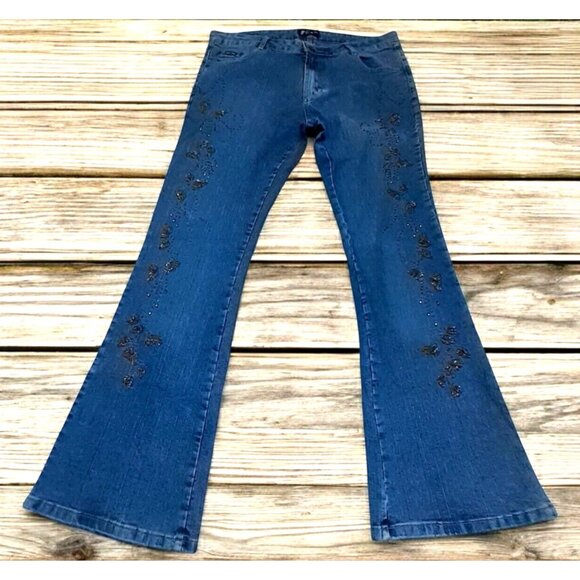 Boho Yoni Jay Denim Jeans Beaded 38" Waist x 32" Bohemian Bell Bottoms - Picture 1 of 15